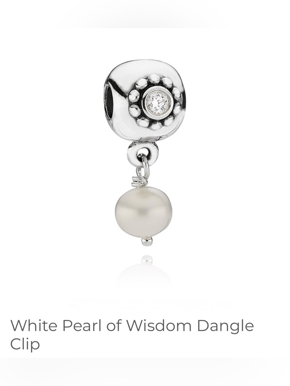 Pandora White Pearl of Wisdom Dangle Clip Zirconia